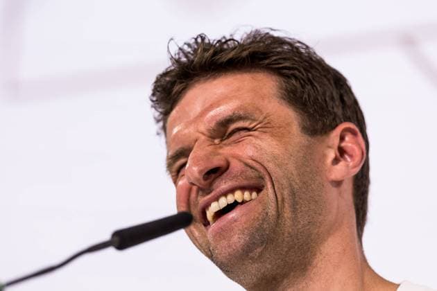 Sport Bilder des Tages DFB Trainingslager Pressekonferenz; 28.05.2024 Thomas Müller (Deutschland) lacht herzlich DFB Trainingslager Pressekonferenz; Blankenhain, Golf&Spa Resort Weimarer Land am 28.05.2024 Copyright: xBEAUTIFULxSPORTS Wunderlx
