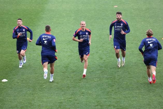 Croatia National Football Team - preparations for the UEFA EURO, EM, Europameisterschaft,Fussball 2024 Andrej Kramaric, Domagoj Vida and Bruno Petkovic of Croatia during training session of the Croatian national football team at the HNK Rijeka stadium in Rijeka, Croatia, on May 28, 2024. as part of preparations for the UEFA Euro 2024. NelxPavletic PIXSELL