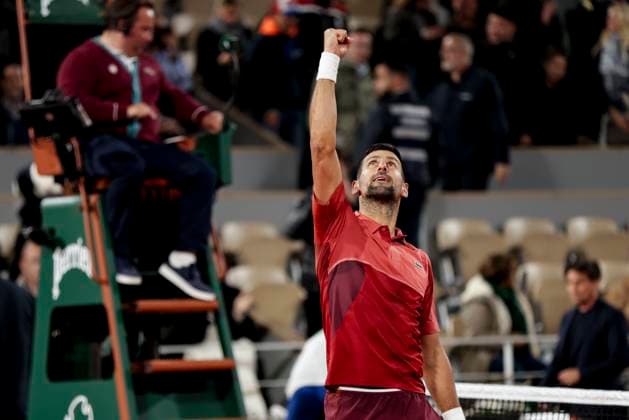 TENNIS - French Open 2024 PARIS,FRANCE,28.MAY.24 - TENNIS - ATP, Tennis Herren World Tour, French Open, Roland Garros, Grand Slam. Image shows the rejoicing of Novak Djokovic (SRB).  GEPAxpictures xPatrickxSteiner