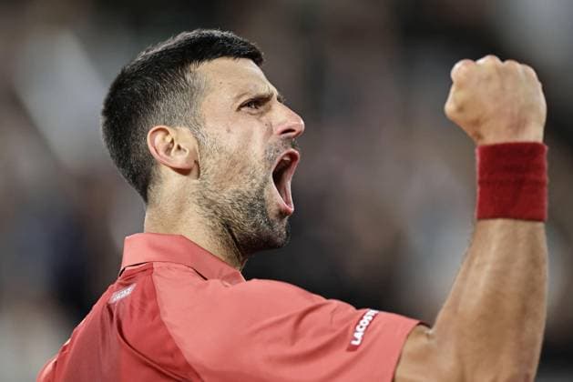 Tennis: French Open Novak Djokovic of Serbia reacts after earning a point against Pierre-Hugues Herbert of France in a men s singles first-round match at the French Open tennis tournament in Paris on May 28, 2024.  A14AA0002930769P