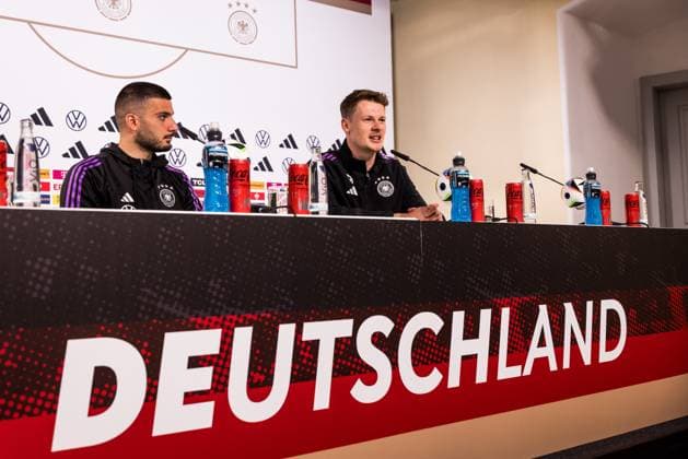 DFB Trainingslager Pressekonferenz; 29.05.2024 Deniz Undav (Deutschland) und Alexander Nübel (Deutschland) DFB Trainingslager Pressekonferenz; Blankenhain, Golf&Spa Resort Weimarer Land am 29.05.2024 Copyright: xBEAUTIFULxSPORTS Wunderlx