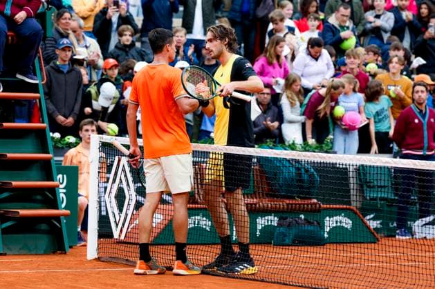 TENNIS - French Open 2024 PARIS,FRANCE,29.MAY.24 - TENNIS - ATP, Tennis Herren World Tour, French Open, Roland Garros, Grand Slam. Image shows Daniel Altmaier (GER) and Stefanos Tsitsipas (GRE).  GEPAxpictures xPatrickxSteiner
