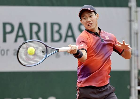 Tennis: French Open Japan s Kei Nishikori plays against Ben Shelton of the United States in a French Open tennis tournament men s singles second-round match in Paris on May 29, 2024.  A14AA0002932502P