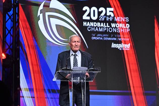 Zagreb, Croatia, 290524. Hassan Mustafa, president of International Handball Federation, at the final draw of the 29th IHF World Handball Championship, which will be held in Croatia, Denmark and Norway at the beginning of next year. Photo: Goran Mehkek CROPIX Zagreb Copyright: xxGoranxMehkekx xCROPIXx zdrijeb_rukomet17-290524