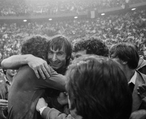 Rome, Italy. Soviet volleyball player Anatoly Polishchuk (2nd L) accepts congratulations after the match of the 1978 FIVB Volleyball Men s World Championship, WM, Weltmeisterschaft between the USSR and Bulgaria at the Palazzetto dello stadium. The Soviet team won with the total score of 3:1. Igor Utkin TASS  24763365