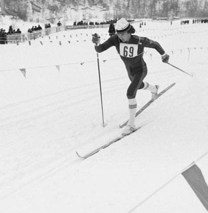 January 25-26, 1979. Rybinsk, Yaroslavl Region, USSR. Soviet skier, Merited Master of Sports of the USSR Nikolai Bazhukov competes during the 11th USSR Cross-Country Skiing Cup. The exact date of the photograph is unknown. Nikolai Malyshev TASS  24763726