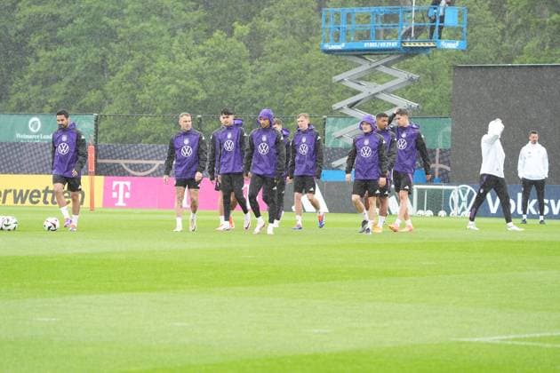 Ilkay Gündogan (Deutschland Germany), David Raum (Deutschland Germany), Maximilian Beier (Deutschland Germany),Kai Havertz (Deutschland Germany), Leroy Sane, Brajan Gruda (Deutschland Germany), Florian Wirtz (Deutschland Germany), Benjamin Henrichs (Deutschland Germany) - Blankenhain 30.05.2024: Trainingslager der Deutschen Nationalmannschaft zur EM-Vorbereitung, Golf Resort Weimarer Land