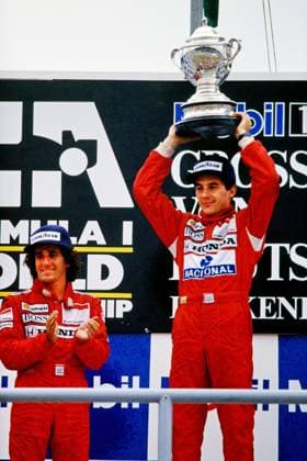 Formel 1 Hockenheimring 1989 Ayrton Senna siegt, links Alain Prost Hockenheim Baden-Württemberg Deutschland Hockenheimring *** Formula 1 Hockenheim Ring 1989 Ayrton Senna wins, left Alain Cheers Hockenheim bath Wuerttemberg Germany Hockenheim Ring