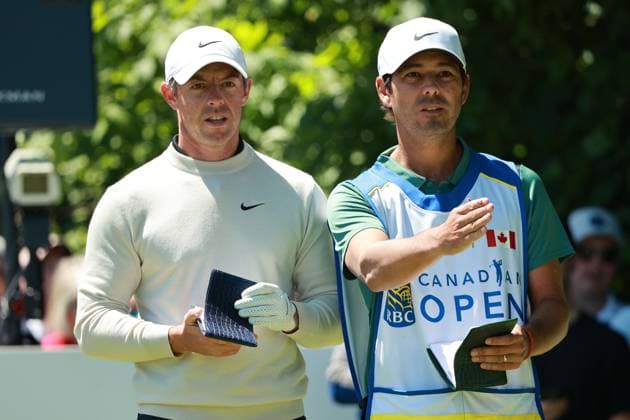 RBC Canadian Open Rory Mcllroy of Northern Ireland interacts with her caddy on the 8th hole during the first round of the RBC Canadian Open at Hamilton Golf & Country Club, Ancaster, Ontario, Canada on Thursday, May 30, 2024. Ancaster Ontario United States  Copyright: xJorgexLemusx originalFilename:lemus-rbccanad240530_npKOK.jpg