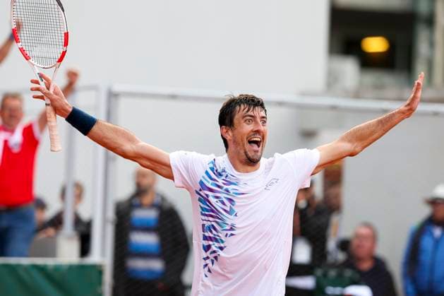 TENNIS - French Open 2024 PARIS,FRANCE,30.MAY.24 - TENNIS - ATP, Tennis Herren World Tour, French Open, Roland Garros, Grand Slam. Image shows the rejoicing of Sebastian Ofner (AUT).  GEPAxpictures xPatrickxSteiner