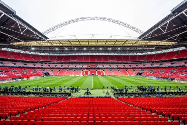 240531 General interior view of Wembley Stadium ahead of the UEFA Champions League final between Dortmund and Real Madrid on May 31, 2024 in London. Photo: Petter Arvidson BILDBYRAN kod PA PA0815 fotboll football soccer fotball champions league förhand inför preview real madrid bbeng borussia dortmund final Wembley Stadium arena interiör Copyright: PETTERxARVIDSON BB240531PA008