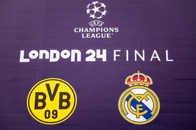 240531 Signs ahead of the UEFA Champions League final between Dortmund and Real Madrid on May 31, 2024 in London. Photo: Petter Arvidson BILDBYRAN kod PA PA0815 fotboll football soccer fotball champions league förhand inför preview real madrid bbeng borussia dortmund final Copyright: PETTERxARVIDSON BB240531PA022