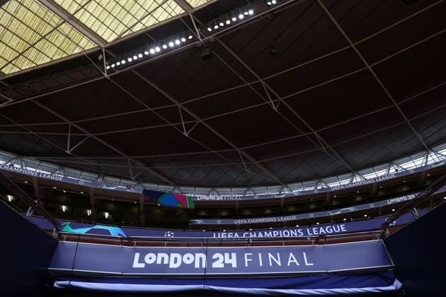 A general view of Wembley Stadium ahead of training Real Madrid Training Session, UEFA Champions League, Final, Football, Wembley Stadium, London, UK - 31 May 2024 EDITORIAL USE ONLY No use with unauthorised audio, video, data, fixture lists, club league logos or live services. Online in-match use limited to 120 images, no video emulation. No use in betting, games or single club league player publications.  Copyright: xKieranxMcManus Shutterstockx 14516297a
