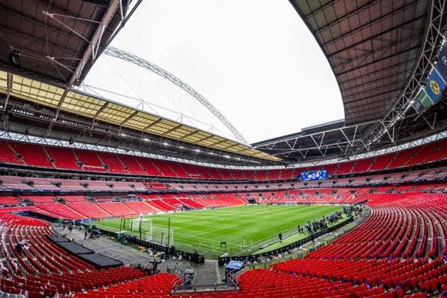 240531 General interior view of Wembley Stadium ahead of the UEFA Champions League final between Dortmund and Real Madrid on May 31, 2024 in London. Photo: Petter Arvidson BILDBYRAN kod PA PA0815 fotboll football soccer fotball champions league förhand inför preview real madrid bbeng borussia dortmund final Wembley Stadium arena interiör Copyright: PETTERxARVIDSON BB240531PA009