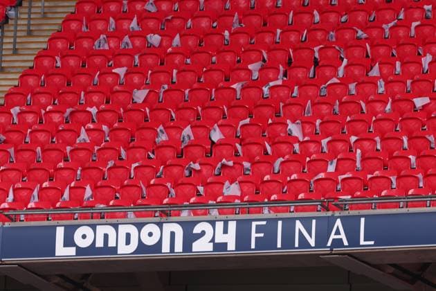 31st May 2024; Wembley Stadium, London, England; Training ahead of the UEFA Champions League Final match between Borussia Dortmund and Real Madrid, London, England; Champions League branding on display inside the stadium  ActionPlus12649181 ShaunxBrooks