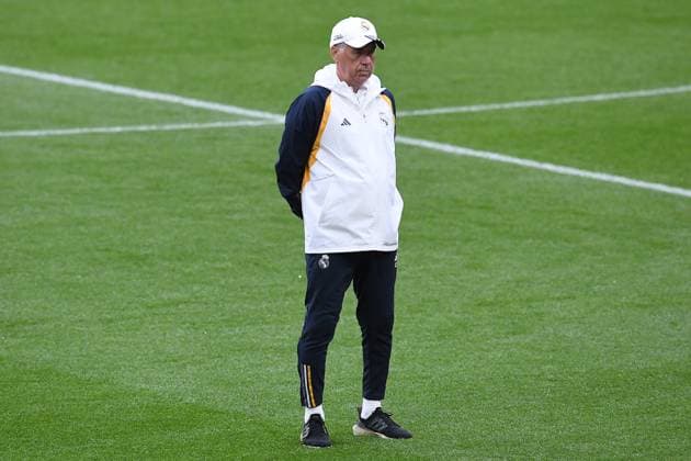 Fußball Champions League Abschlusstraining Real Madrid am 31.05.2024 im Wembley-Stadion in London Carlo Ancelotti ( Trainer Cheftrainer Madrid )