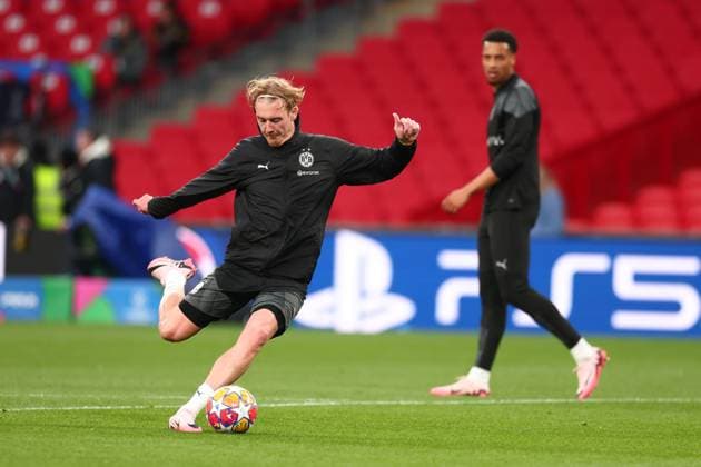 31st May 2024; Wembley Stadium, London, England; Training ahead of the UEFA Champions League Final match between Borussia Dortmund and Real Madrid, London, England; Julian Brandt of Borussia Dortmund during the practice session  ActionPlus12649301 ShaunxBrooks