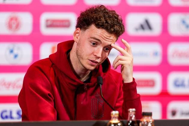 Belgian National Football Team Media Activities 01 06 2024 TUBIZE, BELGIUM - JUNE 01 : De Cuyper Maxim defender of Belgium during a press conference, PK, Pressekonferenz prior to the friendly matches against Montenegro, Luxemburg and Slovakia at the RBFA Headquarters on June 01, 2024 in Tubize, Belgium, 01 06 2024  Copyright: xTomasxSiskx