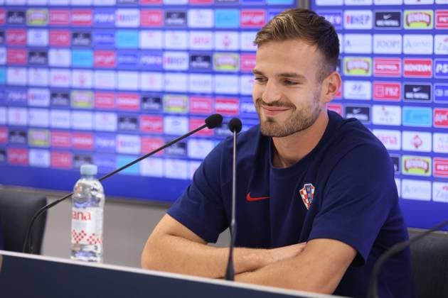 Croatian National Football Team press conference, PK, Pressekonferenz Marin Pongracic of Croatia speaks during a Croatian National Football Team press conference as part of preparations for the UEFA EURO, EM, Europameisterschaft,Fussball 2024 at the HNK Rijeka stadium in Rijeka, Croatia, on June 1, 2024. NelxPavletic PIXSELL