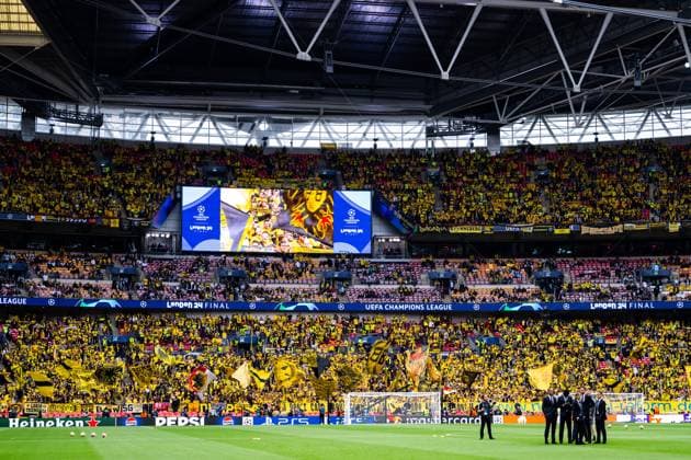 240601 Fans of Dortmund ahead of the UEFA Champions League final between Dortmund and Real Madrid on June 1, 2024 in London. Photo: Petter Arvidson BILDBYRAN kod PA PA0818 fotboll football soccer fotball champions league final dortmund real madrid bbeng publik Copyright: PETTERxARVIDSON BB240601PA052