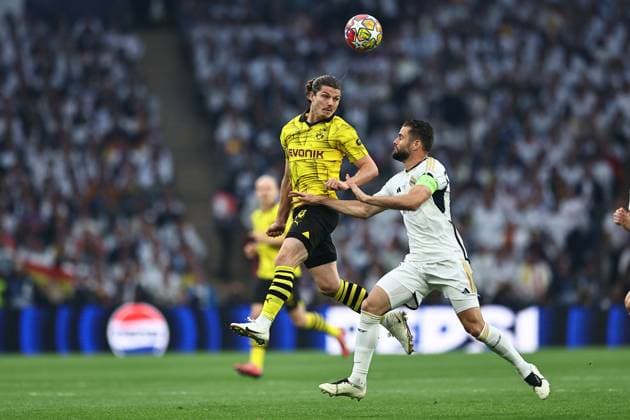 SOCCER - UEFA CL, Dortmund vs Madrid LONDON,ENGLAND,01.JUN.24 - SOCCER - UEFA Champions League, final, Borussia Dortmund vs Real Madrid CF. Image shows Marcel Sabitzer (Dortmund) and Nacho Fernandez (Madrid).  GEPAxpictures xMichaelxZemanek