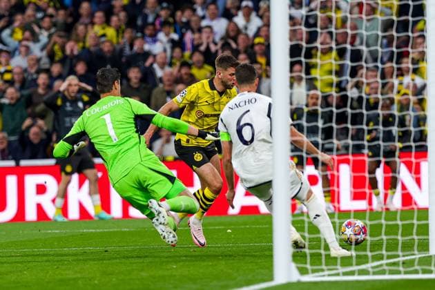 Borussia Dortmund v Real Madrid Champions League 01 06 2024. Final Niclas Füllkrug (14) of Borussia Dortmund shoots towards the goal during the Champions League Final match between Borussia Dortmund and Real Madrid at Wembley Stadium, London, England on 1 June 2024. Editorial use only , Copyright: xNigelxKeenex PSI-19804-0036