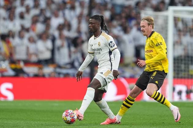 01.06.2024, London, Wembley Stadium, UEFA Champions League Final: Dortmund - Real Madrid, Eduardo Camavinga central midfield of Real Madrid and France battles for the ball London Wembley Stadium England United Kingdom Copyright: xJustPictures.ch DanielaxPorcellix jp-en-DaPo-20240601-DSC03079