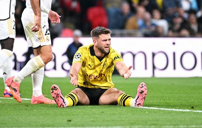 Fussball, Champions League Finale, Saison 2023 2024, Wembley Stadium London: Bor. Dortmund - Real Madrid; Niclas Füllkrug (BVB). Aktion, Einzelbild. UEFA REGULATIONS PROHIBIT ANY USE OF PHOTOGRAPHS AS IMAGE SEQUENCES AND OR QUASI-VIDEO