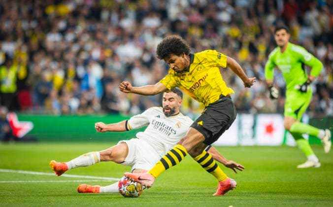 London, England. 01st Jun 2024. Karim Adeyemi (BVB) Dani Carvajal (Real) Borussia Dortmund - Real Madrid Champions League Final 01.06.2024