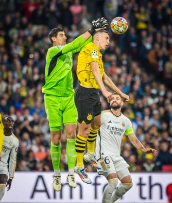 London, England. 01st Jun 2024. Thibaut Courtois (Real) Nico Schlotterbeck (BVB) Borussia Dortmund - Real Madrid Champions League Final 01.06.2024