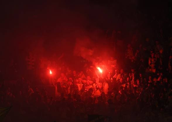 London, England, 1st June 2024. Borussia Dortmund fans light flares during the UEFA Champions League final match at Wembley Stadium, London. Picture credit should read: David Klein Sportimage EDITORIAL USE ONLY. No use with unauthorised audio, video, data, fixture lists, club league logos or live services. Online in-match use limited to 120 images, no video emulation. No use in betting, games or single club league player publications. SPI-3169-0103