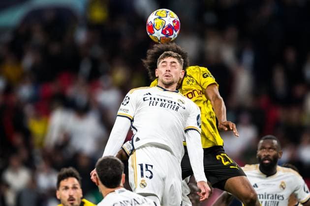 240601 Federico Valverde of Real Madrid during the UEFA Champions League final between Dortmund and Real Madrid on June 1, 2024 in London. Photo: Petter Arvidson BILDBYRAN kod PA PA0818 fotboll football soccer fotball champions league final dortmund real madrid bbeng bbauto Copyright: PETTERxARVIDSON BB240601PA162