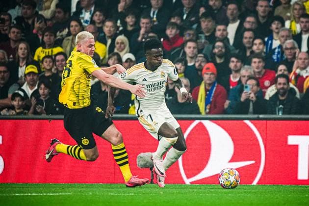 Julian Ryerson (Borussia Dortmund, 26), Vinicius Junior (Real Madrid, 07) ENG, Borussia Dortmund vs. Real Madrid, Fussball, Champions League, Finale, Saison 2023 2024, 01.06.2024 ENG, Borussia Dortmund vs. Real Madrid, Fussball, Champions League, Finale, Saison 2023 2024, 01.06.2024 London Copyright: xEibner-Pressefoto MarcelxvonxFehrnx EP_MFN