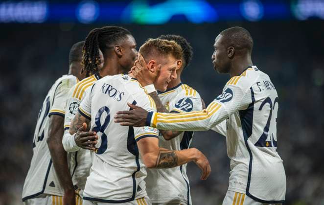 London, England. 01st Jun 2024. Goal celebration Toni Kroos (Real) Ferland Mendy (Real) Borussia Dortmund - Real Madrid Champions League Final 01.06.2024