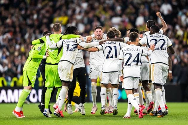 240601 Players of Real Madrid celebrates after the UEFA Champions League final between Dortmund and Real Madrid on June 1, 2024 in London. Photo: Petter Arvidson BILDBYRAN kod PA PA0818 fotboll football soccer fotball champions league final dortmund real madrid bbeng jubel Copyright: PETTERxARVIDSON BB240601PA206