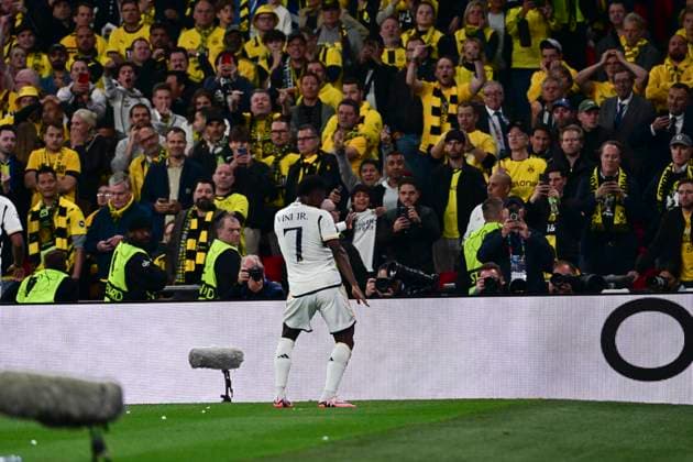 Torjubel zum 0:2 durch Vinicius Junior 7 ( Madrid ), Borussia Dortmund vs. Real Madrid, Fussball, Champions League, Finale, 01.06.2024 London London UK