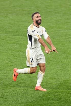 Daniel Carvajal of Real Madrid celebrates scoring a goal for their side to make it 1-0 Borussia Dortmund v Real Madrid, UEFA Champions League, Final, Football, Wembley Stadium, London, UK - 01 June 2024 EDITORIAL USE ONLY No use with unauthorised audio, video, data, fixture lists, club league logos or live services. Online in-match use limited to 120 images, no video emulation. No use in betting, games or single club league player publications. Copyright: xPaulxCurrie Shutterstockx 14516316dc