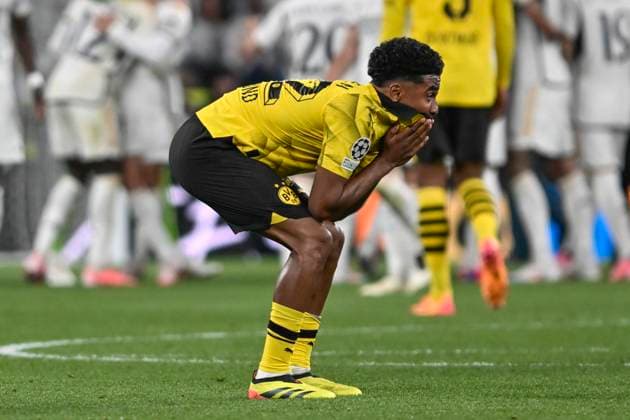 Ian Maatsen ( 22, Borussia Dortmund) unzufrieden enttäuscht enttaeuscht niedergeschlagen frustriert, nach Spielende 01.06.2024 Fussball, Champions League Finale, Borussia Dortmund vs Real Madrid, Stadion in Wembley, London, London Borough of Brent United Kingdom