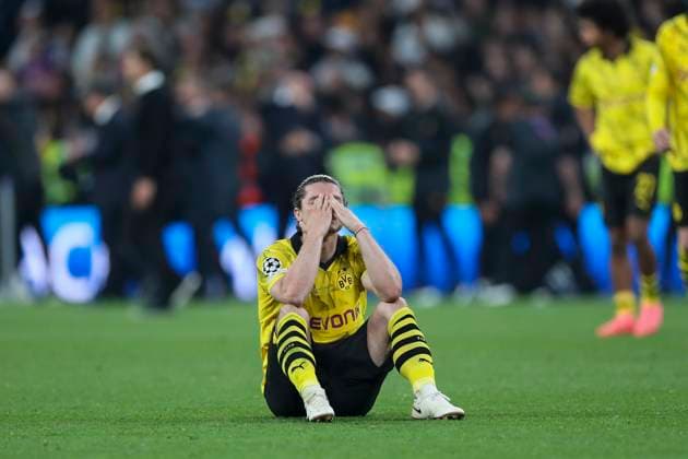 Borussia Dortmund v Real Madrid Borussia Dortmund midfielder Marcel Sabitzer (20) dejected after losing during the Borussia Dortmund v Real Madrid UEFA Champions League Final at Wembley Stadium, London, England, United Kingdom on 1 June 2024 Editorial use only. All images are copyright Every Second Media Limited. No images may be reproduced without prior permission. Copyright: xIMAGO EveryxSecondxMediax ESM-1027-0134