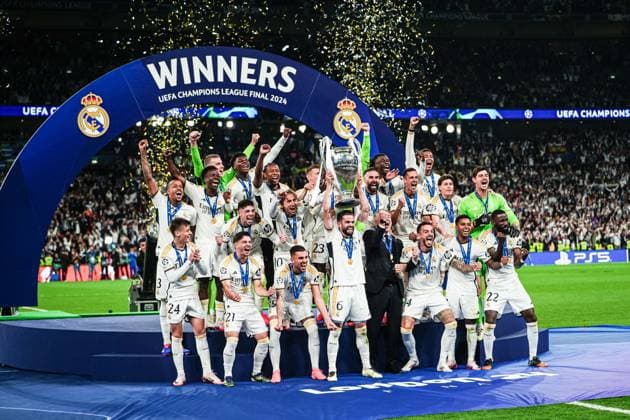 Siegerehrung Real Madrid ENG, Borussia Dortmund vs. Real Madrid, Fussball, Champions League, Finale, Saison 2023 2024, 01.06.2024 ENG, Borussia Dortmund vs. Real Madrid, Fussball, Champions League, Finale, Saison 2023 2024, 01.06.2024 London Copyright: xEibner-Pressefoto MarcelxvonxFehrnx EP_MFN