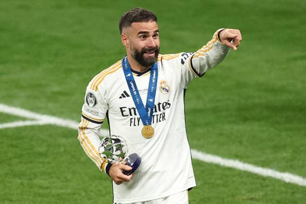 Daniel Carvajal of Real Madrid during the full-time celebrations Borussia Dortmund v Real Madrid, UEFA Champions League, Final, Football, Wembley Stadium, London, UK - 01 June 2024 EDITORIAL USE ONLY No use with unauthorised audio, video, data, fixture lists, club league logos or live services. Online in-match use limited to 120 images, no video emulation. No use in betting, games or single club league player publications.  Copyright: xPaulxCurrie Shutterstockx 14516316fw