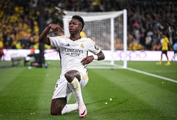 Fussball CHL FINALE 2023 2024 Finale in London 01.06.2024 Borussia Dortmund - Real Madrid JUBEL Real Madrid; Torschuetze zum 0-2 Vinicius Junior