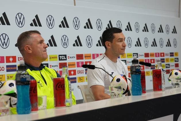 Trainer Segiy Rebrov (Ukraine) und Taras Stepanenko (Ukraine) - Herzo Base 02.06.2024: Pressekonferenz Ukraine, Home Ground. World of Adidas, Herzogenaurach