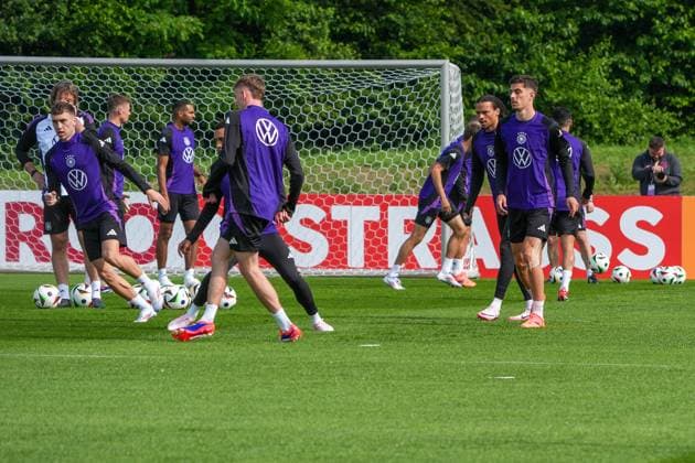 Brajan Gruda (Deutschland Germany), Benjamin Henrichs (Deutschland Germany), Jonathan Tah (Deutschland Germany), Maximilian Beier (Deutschland Germany), Leroy Sane (Deutschland Germany), Kai Havertz (Deutschland Germany) - Herzo Base 02.06.2024: Training Deutschland, Home Ground. World of Adidas, Herzogenaurach