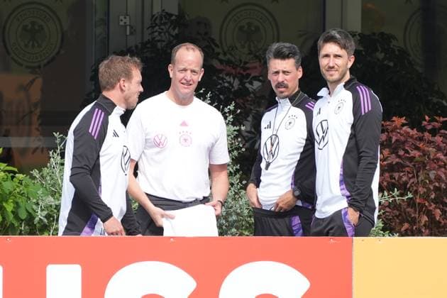 Trainerstab Bundestrainer Julian Nagelsmann (Deutschland Germany), Co-Trainer Assistenztrainer Sandro Wagner (Deutschland Germany, Co-Trainer Assistenztrainer Benjamin Glück (Deutschland Germany) - Herzo Base 02.06.2024: Training Deutschland, Home Ground. World of Adidas, Herzogenaurach