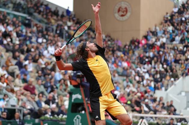 2nd June 2024; Roland Garros, Paris, France; 2024 French Open Tennis tournament, Day 8; Stefano Tsitsipas serves to Matteo Arnaldi against Matteo Arnaldi  ActionPlus12650408 JonxBromley