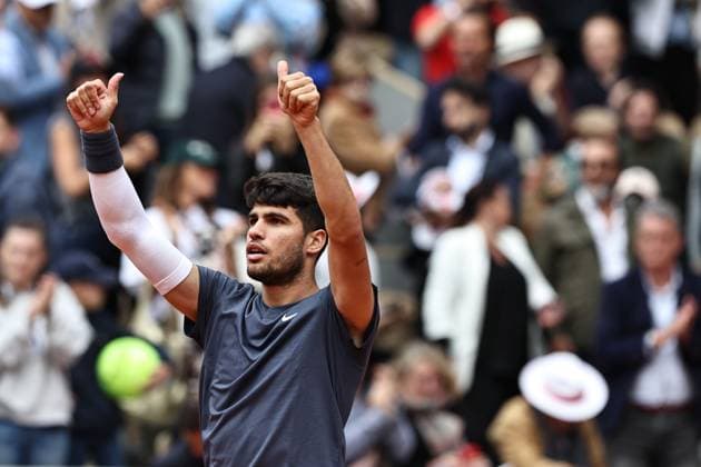 Carlos Alcaraz, ESP, during fourth round of 2024 French Open at Roland Garros, Paris, 02 06 2024; -