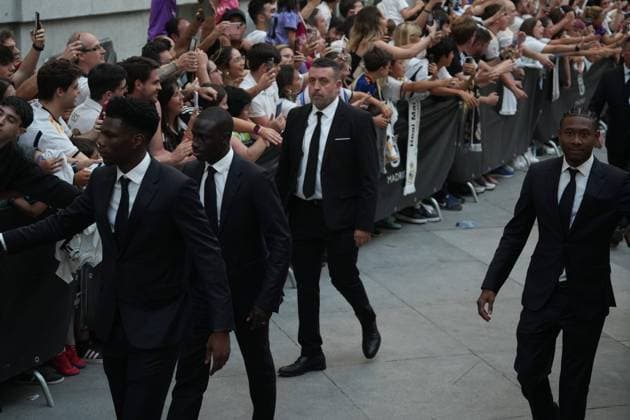 Real Madrid players during the celebration of Real Madrid football club s 15th Cahampion League victory at the Plaza de Cibeles in Madrid. June 2 nd 2024 Cordon Press 