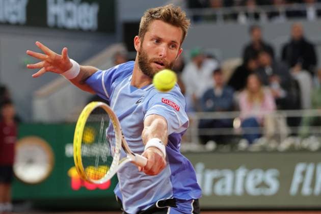 2nd June 2024; Roland Garros, Paris, France; 2024 French Open Tennis tournament, Day 8; Corentin Moutet (fra) in action during the quarter final against Jannik Sinner (ita)  ActionPlus12650499 JonxBromley