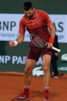 PARIS, FRANCE - JUNE 2: Novak Djokovic of Serbia reacts during the round of 8 of match between Novak Djokovic vs Lorenzo Musetti at Roland Garros Stadium on June 2, 2024 in Paris, France. (Photo by Glenn Gervot Icon Sportswire) TENNIS: JUN 01 Roland-Garros EDITORIAL USE ONLY Icon20240602175972024